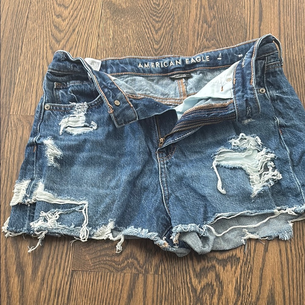American Eagle Outfitters Blue Distressed Jean Shorts